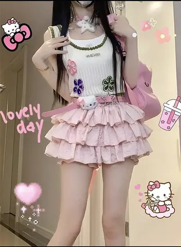 Розовая плиссированная юбка  Y2K Kawaii