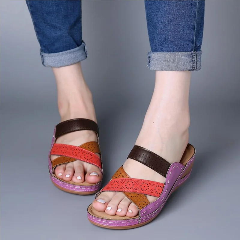 

Thick Sandals Wedges Women Shoes Flats Slippers Summer Hollow Flip Flops Plus Size 35-43 Slides 2022 Open Toe Lady Women Shoes