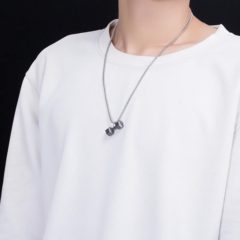 

Dumbbell Fitness Men Women Necklaces Pendants Chain Punk Simple for Boyfriend Stainless Steel Jewelry Creativity Gift Wholesale