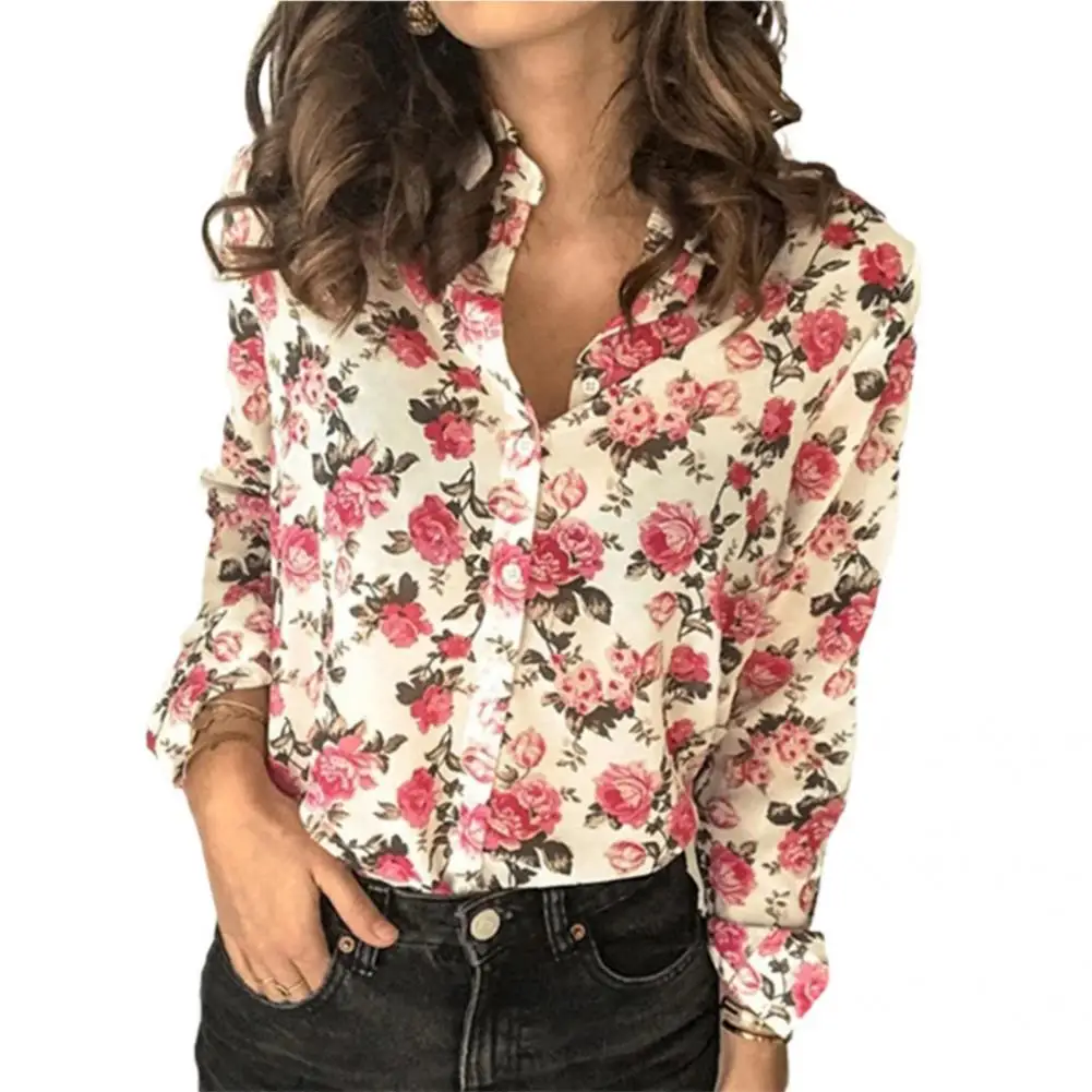 Elegant Shirt Turn-down Collar Female Casual Simple Ladies Blouse Spring Shirt Blouse