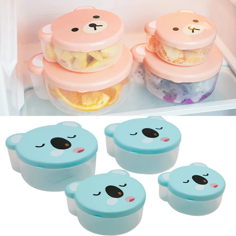 4pc/set Children Plastic Cartoon Cute Bento Box Japanese Outdoor Food Storage Container Kids Student Microwave Lunch Box Utensil