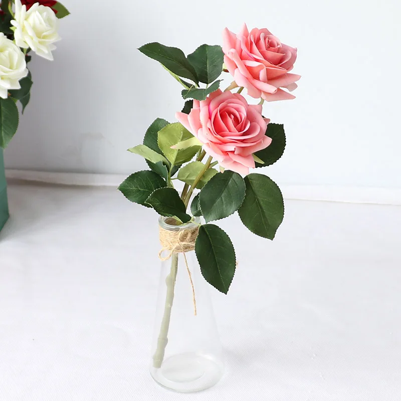 Fashion Artificial Flower Double Head Rose For Home Wedding Party Valentine's Day Decoration Flower Wall Photography Props