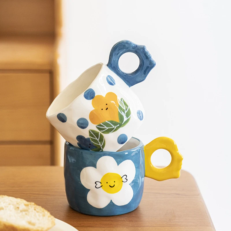 

350ml Flower Ceramic Mug Hand-painted Coffee Mug Office Breakfast Milk Couple Cup Juice Drink Tumbler Cup Brthday Present