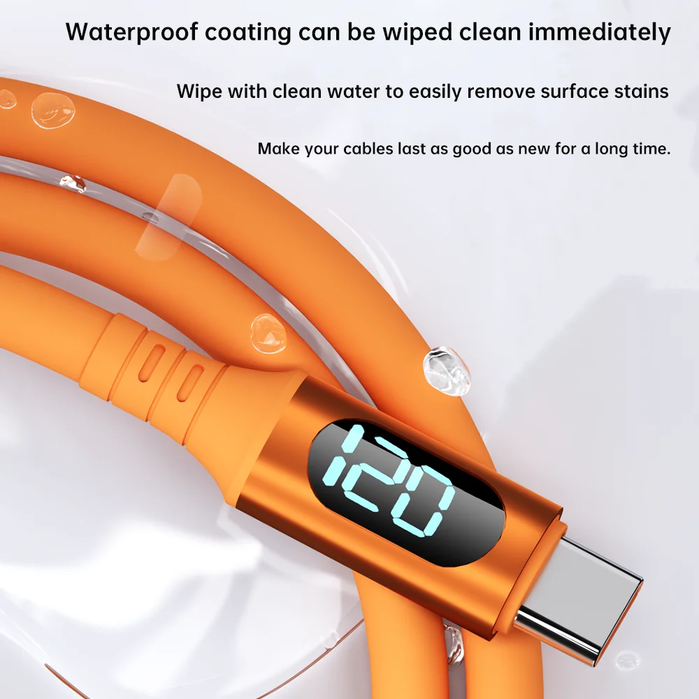 Фото NNBILI 120 Вт 6A Кабель для быстрой зарядки USB Type C для быстрой зарядки телефона Huawei P70 Samsung OnePlus Realme Кабели со светодиодным цифровым дисплеем №3