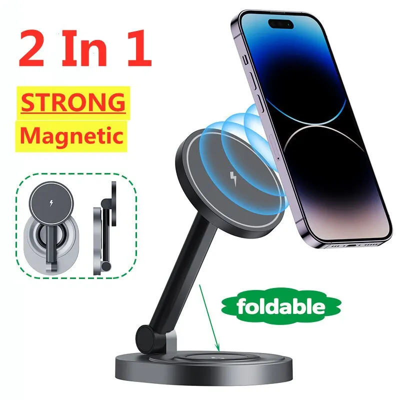 Cell Phone Chargers 2 In 1 Magnetic Wireless Charger Stand Pad Foldable Fast Charging Station Dock For iPhone 14 13 12 Pro Max Mini Airpods Pro 2/3