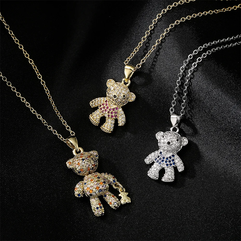 

Popular Lovely Baby Bear Pendant Cubic Zirconia Necklace Clavicle Chain Sweater Chain For Women Fashion Cute Jewelry Gifts
