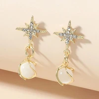 925 silver needle six pointed star ladies earrings fashion inlaid opal drop shaped casual party jewelry accessories