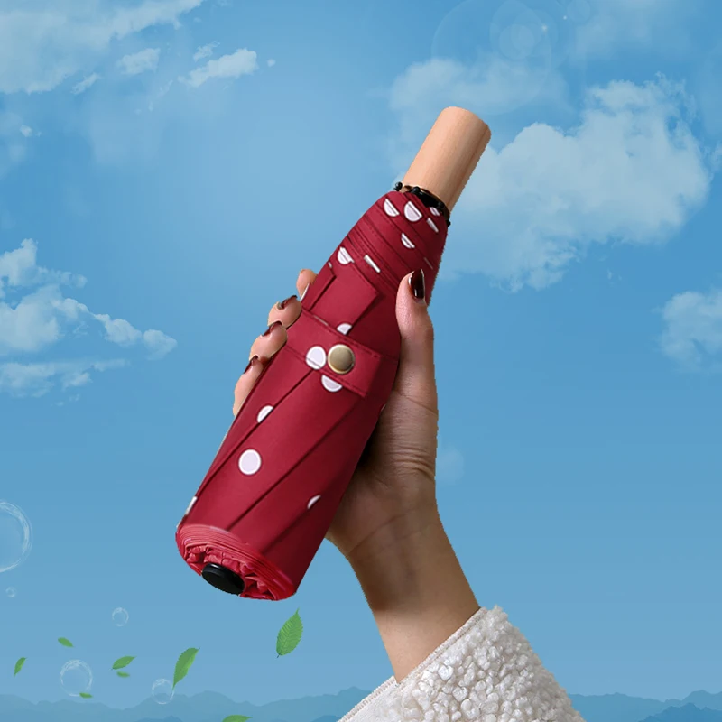 

Зонт женский складной в черный горошек, брендовый милый Зонт с защитой от ветра и ультрафиолета, с защитой от УФ-лучей, лето