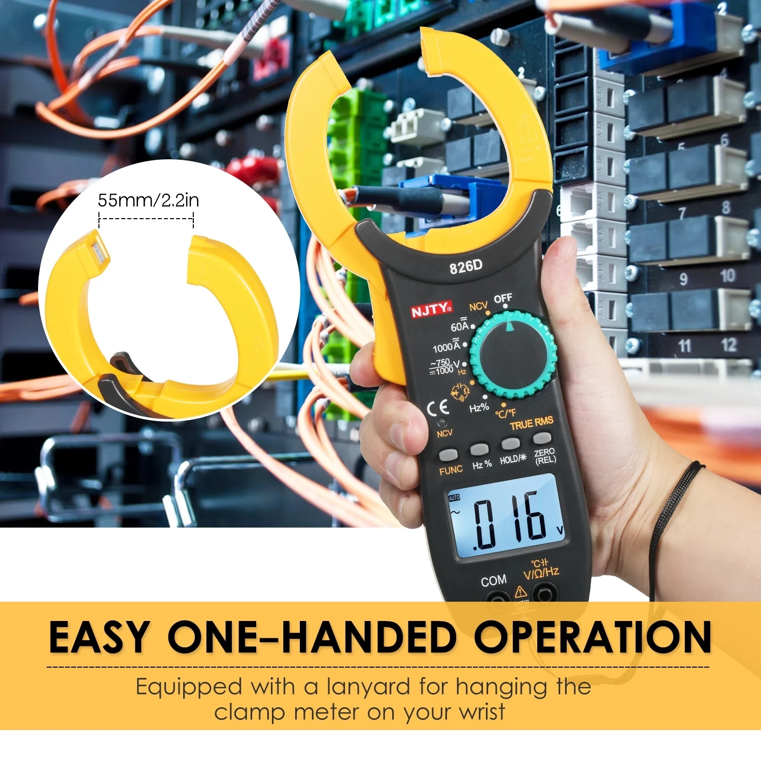 NJTY Digital Clamp Meter DC/AC Current 6000 Counts Multimeter Ammeter Voltage Tester Car Amp Hz Capacitance NCV Ohm Test |