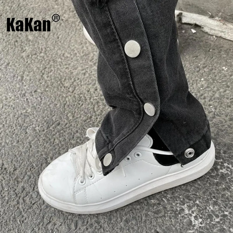 Kakan - New Side Breasted Jeans for Men, Summer High Street Hip Hop Straight Sleeve Loose Versatile Long Jeans K33