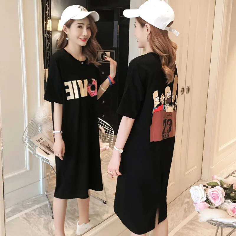 

Casual Black Letter Dress 2023 New Summer Loose Large Size Women's Clothing Korean Short-sleeved Cotton T-shirt Dress AC203
