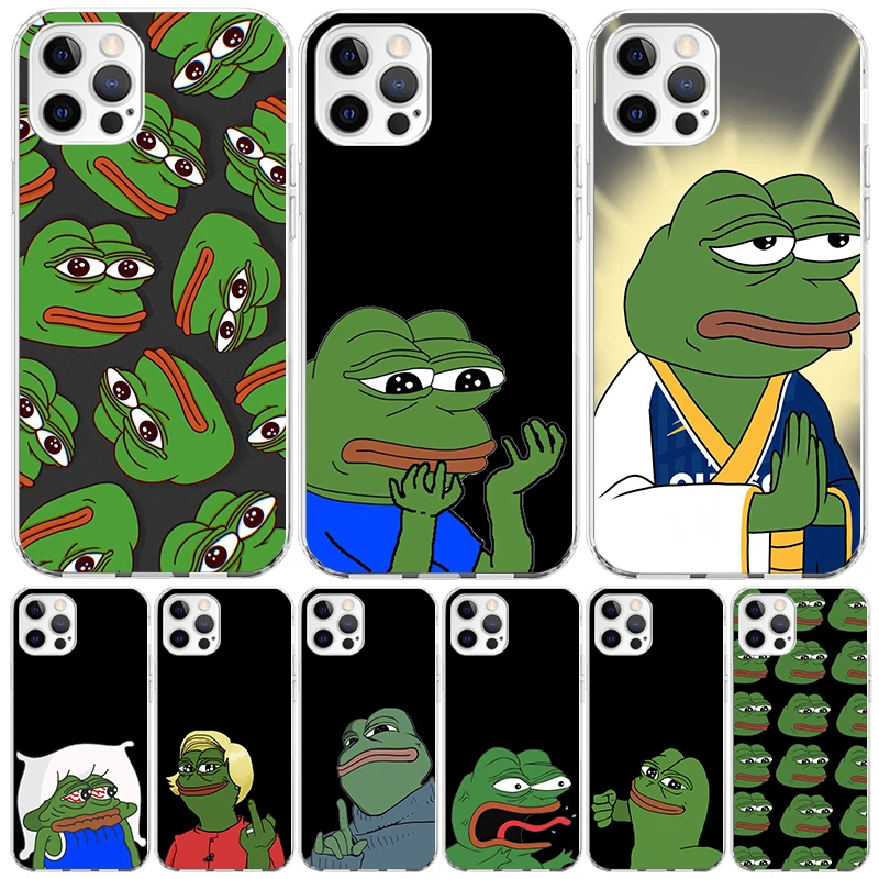 Cute Frogs Party Sad Pepe Phone Case For Apple Iphone 11 12 13 Mini 14 15 16 Pro Max 7 Plus X XS XR SE Art Customized Coque Capa