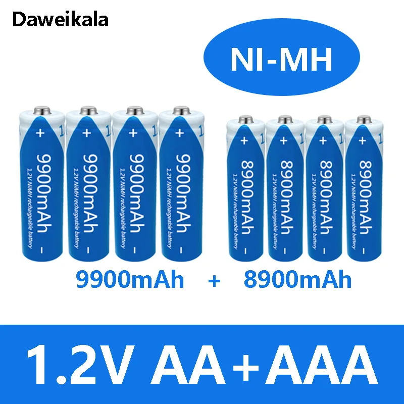 

Daweikala New 1.2V AA 9900mAh+AAA 8900mAh Alkaline1.2V Ni-Mh Rechargeable Battery for Flashlight Toys Watch MP3 Player Replace