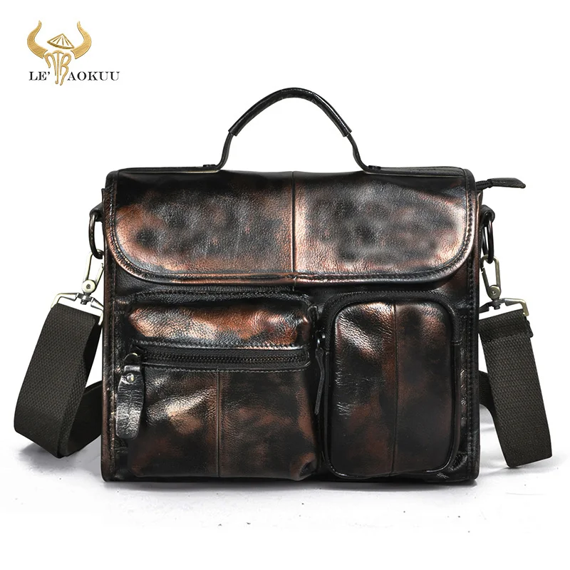 

Real Original Leather Male Designer Coffee Messenger bag Fashion Tablet Mochila Satchel University School Book bag 202