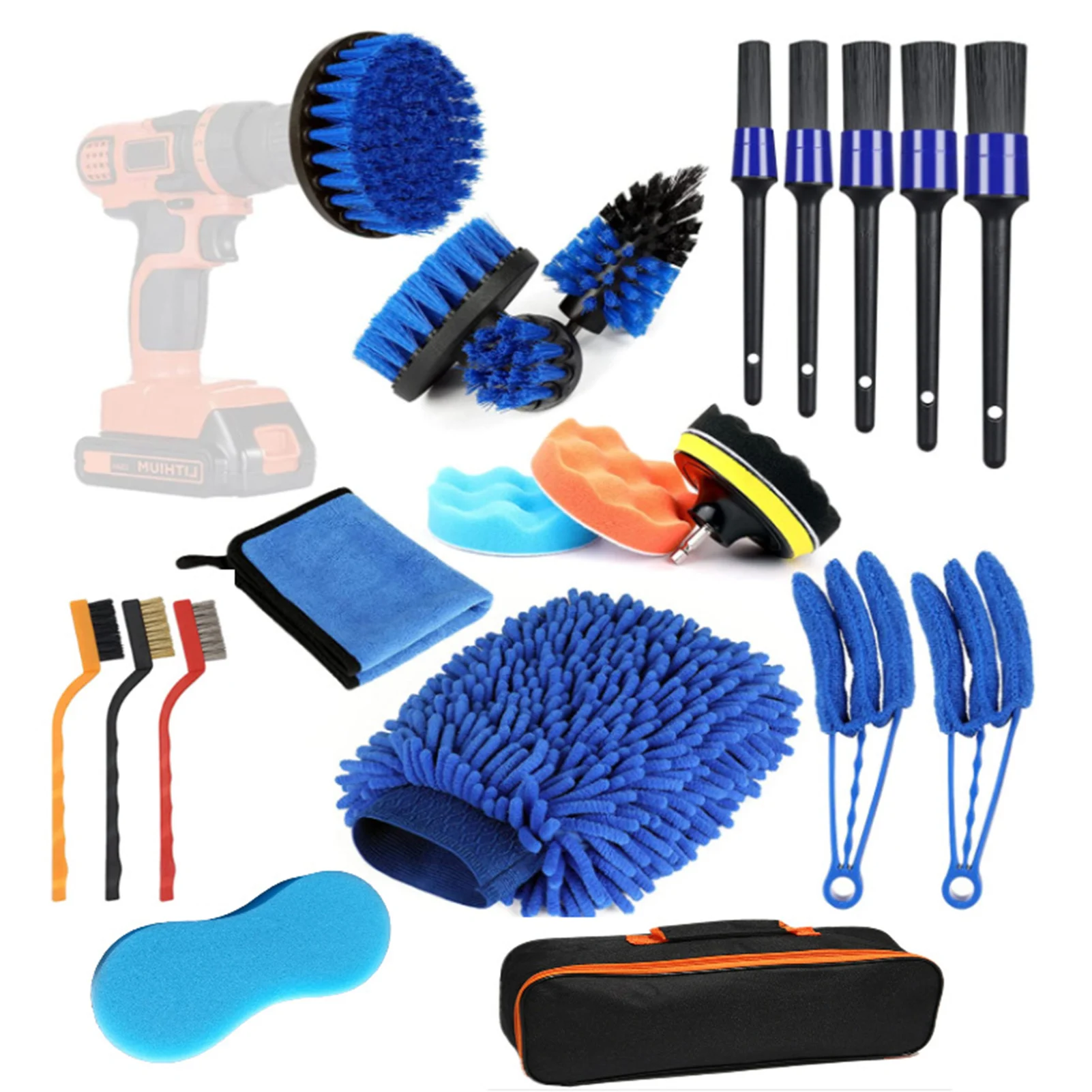 

22PCS Car Wash Kit | Full Cleaning Car Detailing Kit for Interior Exterior | Auto Detailing Brush Set with Oxford Bag Wash Spong