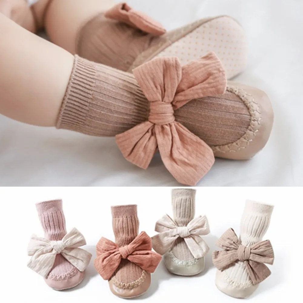 

Spring Autumn Baby Girls Socks Newborn Baby Bowknot Socks Infant Baby Socks Anti Slip Soft Cotton Floor Sock Shoes