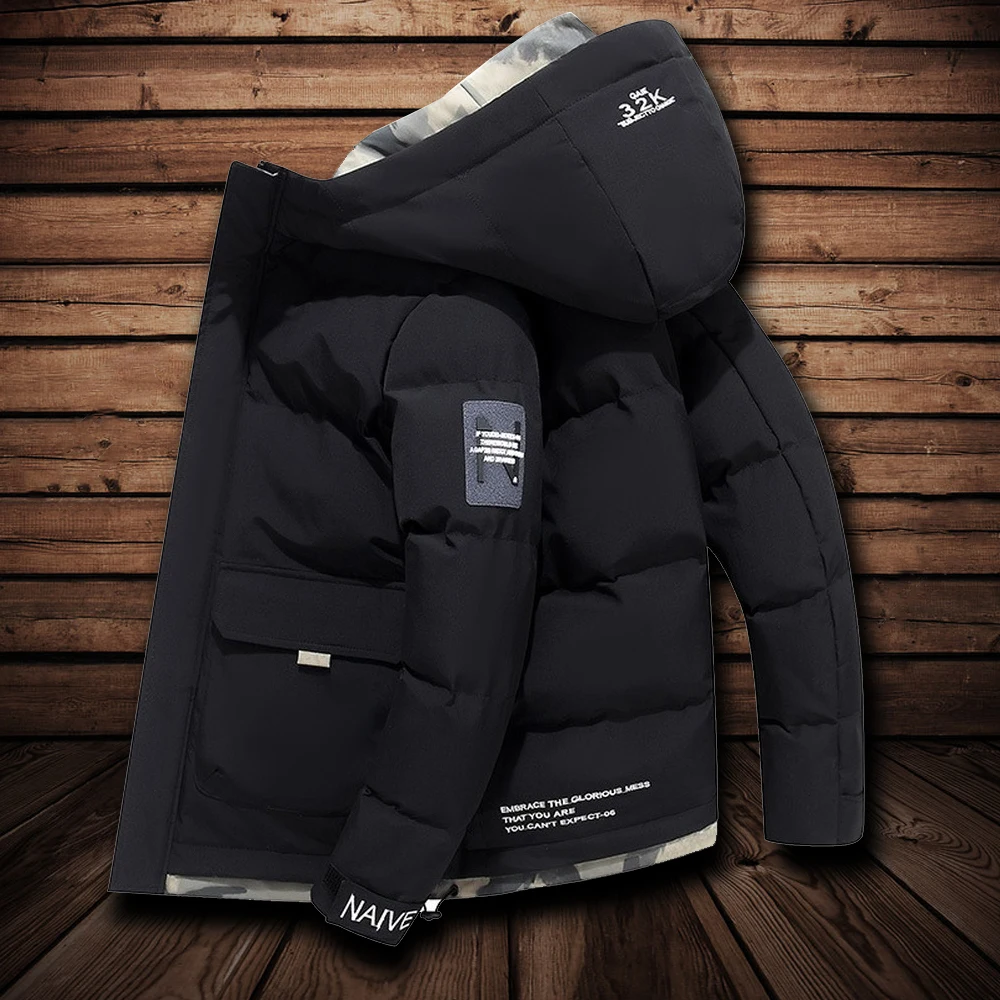 Parka Jacket Men Hooded Puffer Jackets Cotton Padded Warm Coats Autumn Winter Plus Size Coats Warm Thicken Windbreaker Jacket