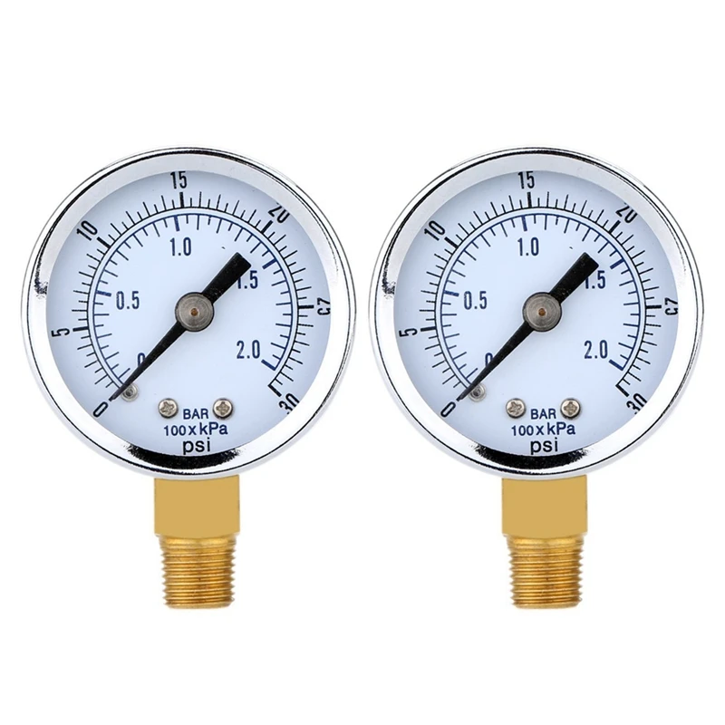 

2X 0 - 30 Psi 0 - 2 Bar Mini Dial Gauge Compressor Meters Hydraulic Pressure Gauge Gage Double Scale Black
