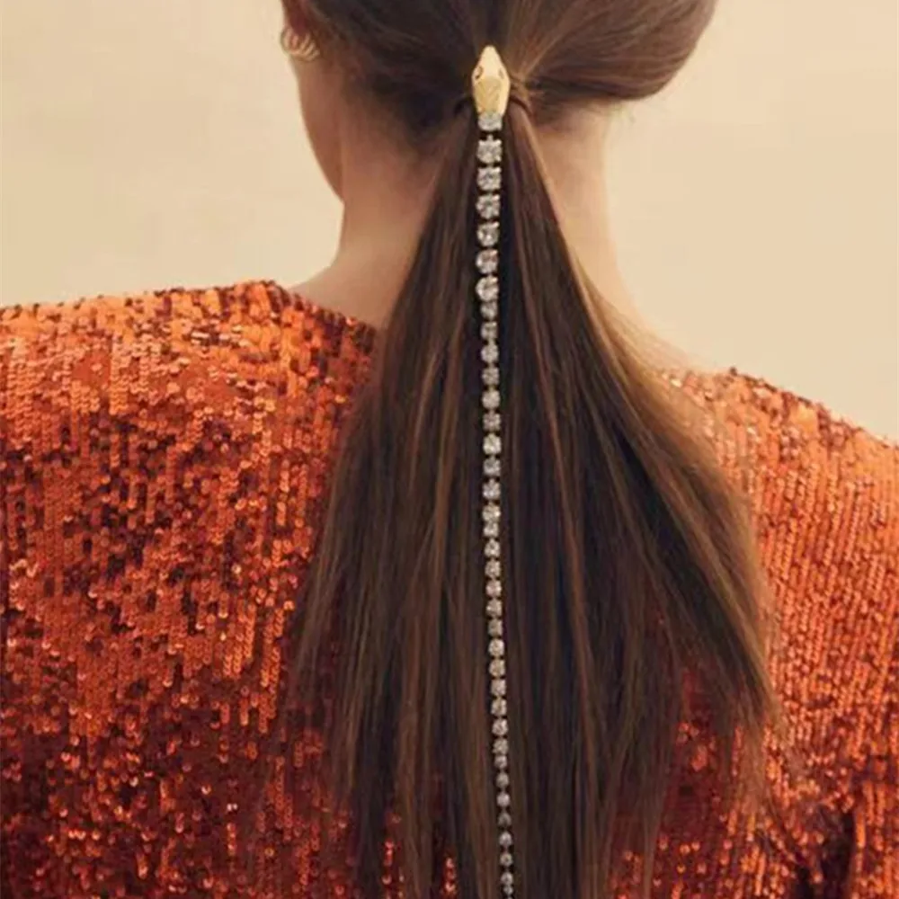 

INS Rhinestone Super Long Tassel Chain Snake Shape Hair Fork Hairpins Headwear for Women Luxury Crystal Hair Chain Clip Jewelry