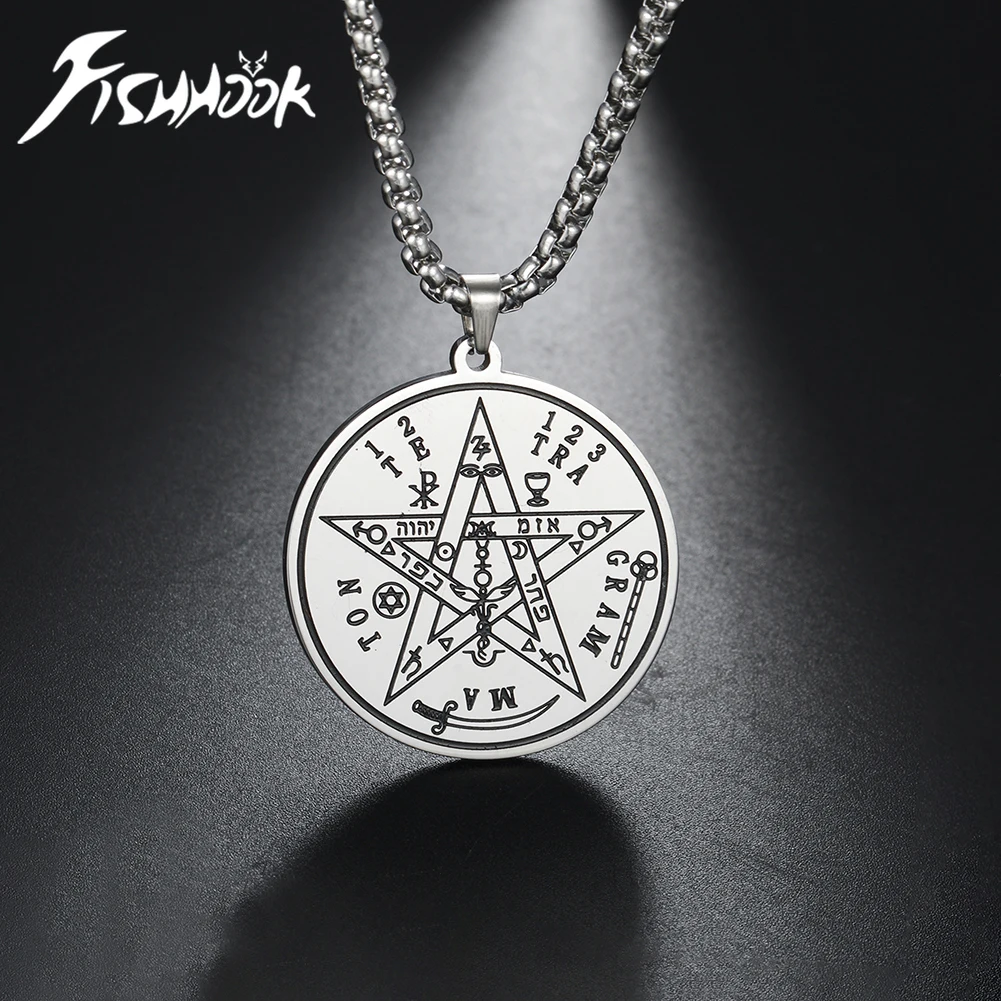Fishhook Tetragrammaton Necklace Supernatural Chain Pentagram Amulet Powerful Talisman Gift Man Woman Stainless Steel Jewelry