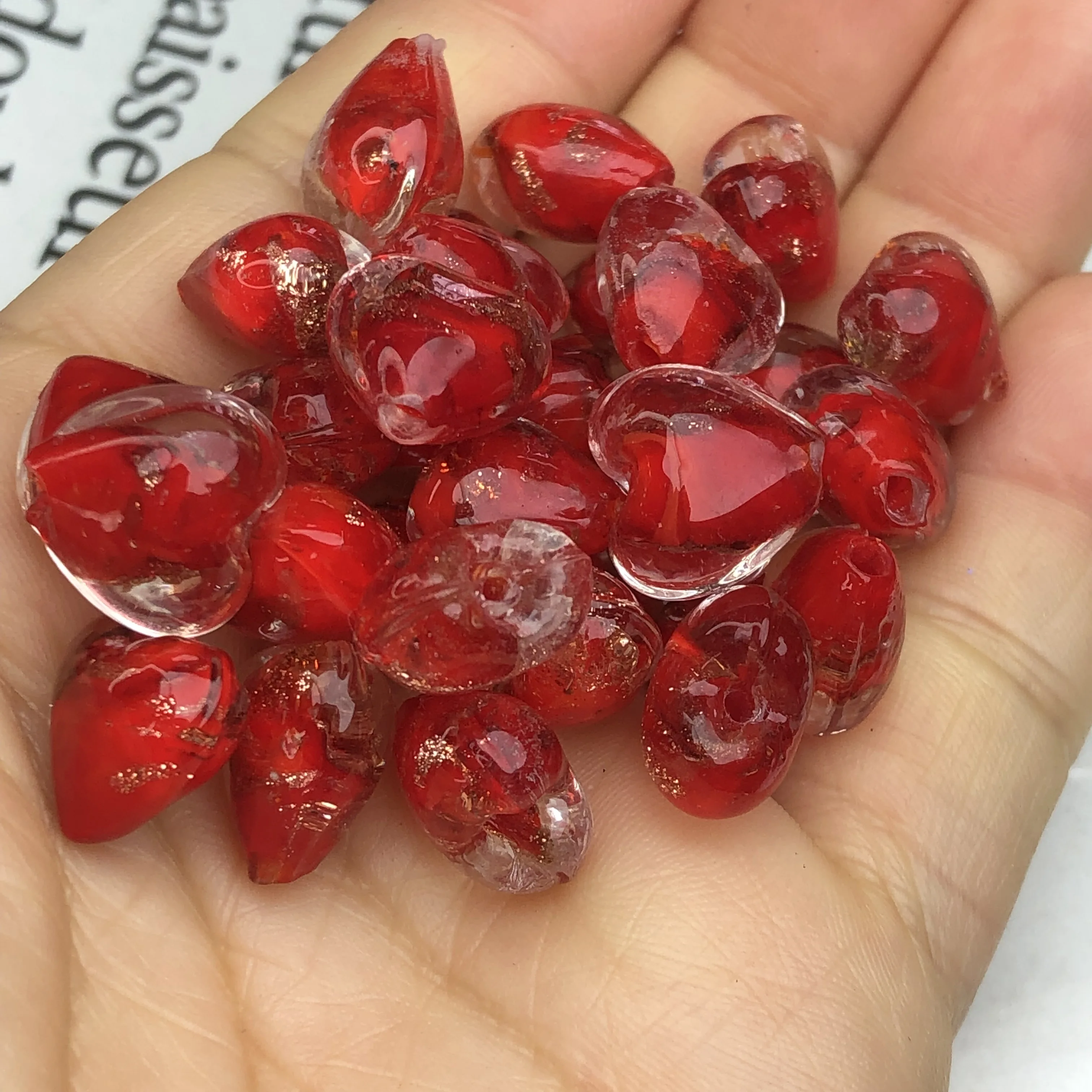 

12MM Heart Shape Red Gold Sand Handmade Lampwork Glass Love Pendant Bead For Making Making Diy Crafts Earring Bracelet Accessory