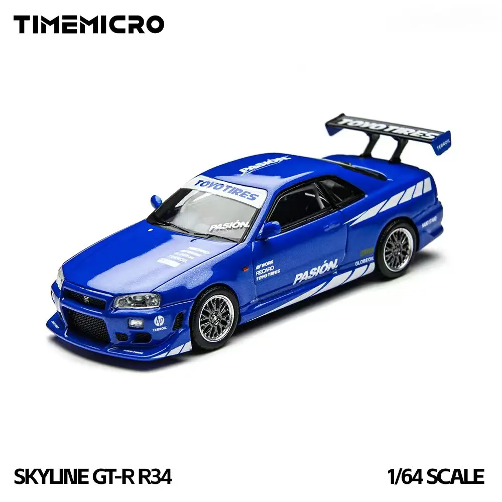 Модель автомобиля TimeMicro1:64 Skyline GT-R R34, имитация, литая под давлением, цвет синий, для коллекции, демонстрации, подарок (art.: 3920d8dcbcece) - 3920d8dcbcece