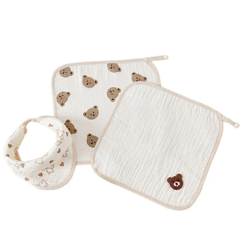 

1PCS Dual-use Baby Bib Handkerchief Newborn Saliva Towel Triangle Feeding Cotton Burp Cloths Kerchief Cartoon Bear Bandana