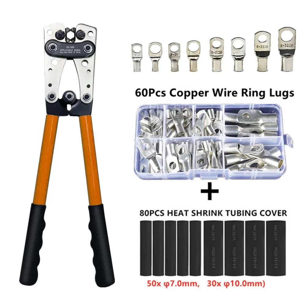 

HX-50B Crimping Plier 6-50mm AWG 1-10 Car Auto Copper Ring Bare Cable Battery Terminals Lug Crimping Tool Cable Terminal Plier