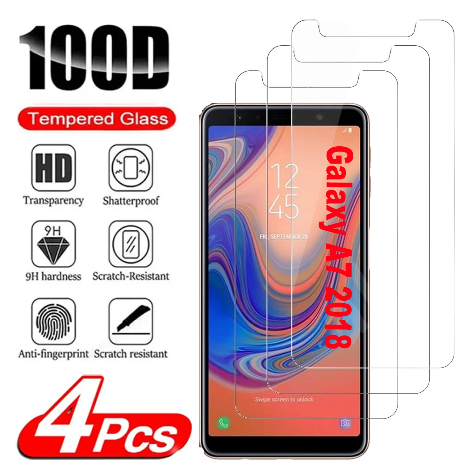 Для Samsung Galaxy A7 2018 9H защита экрана 2/4 шт HD Закаленное стекло пленка