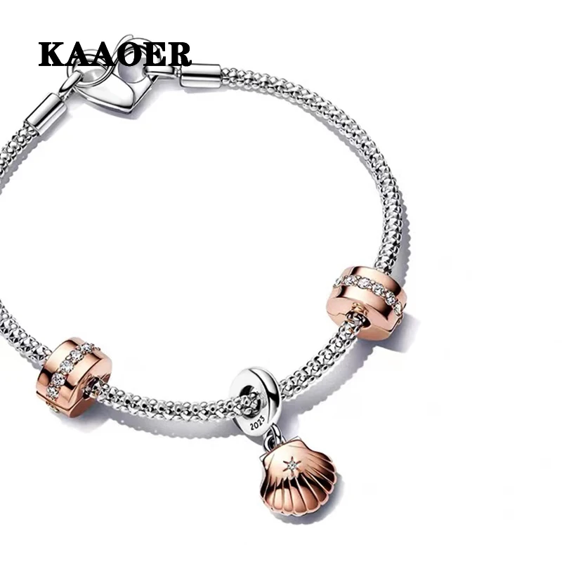 

KAAOER 2023 Silver Rose color shell Heart clip zircon advanced gift delicate simple playful niche jewelry high quality