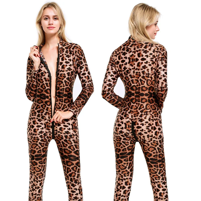 Angel leopard double zipper one-piece sexy transparent sexy lingerie