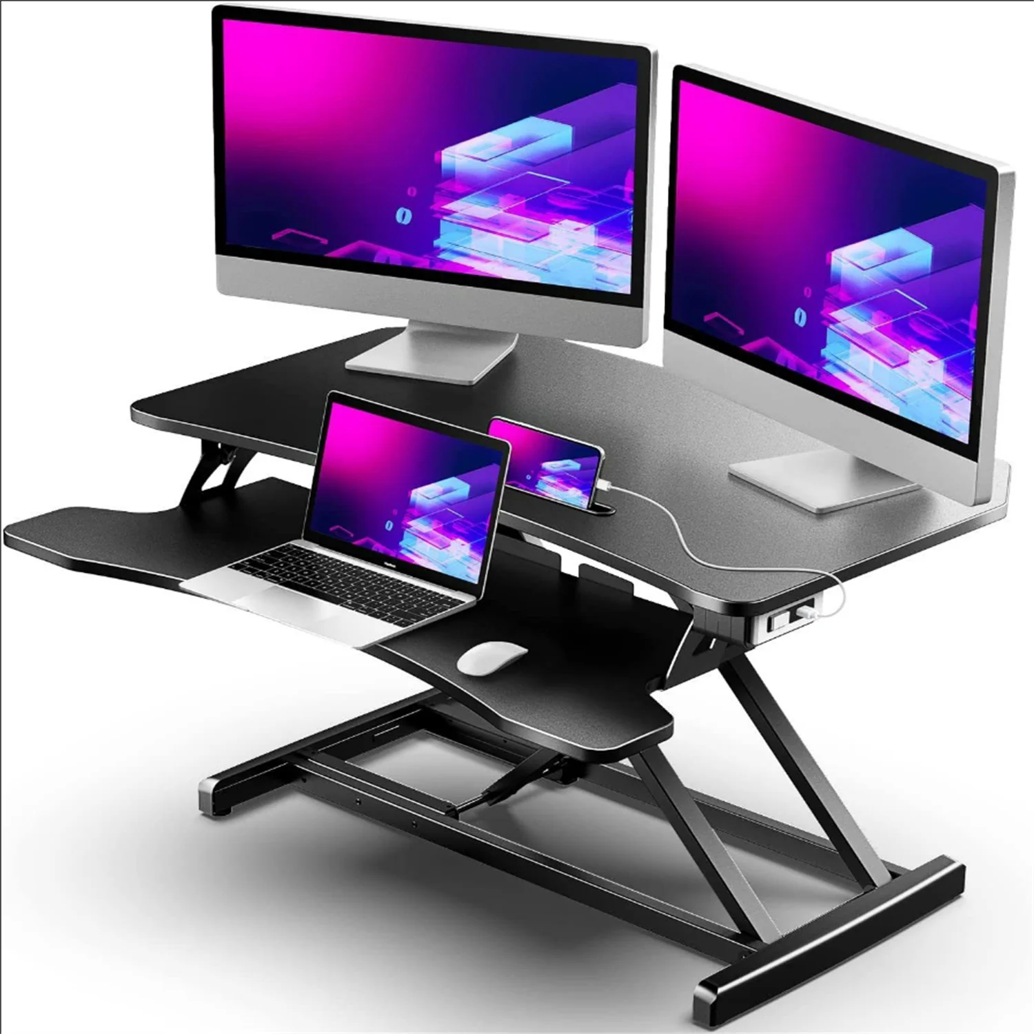 Electric Standing Desk Converter 34''/85cm Height Adjustable Laptop Table Monitor Holder with Keyboard |
