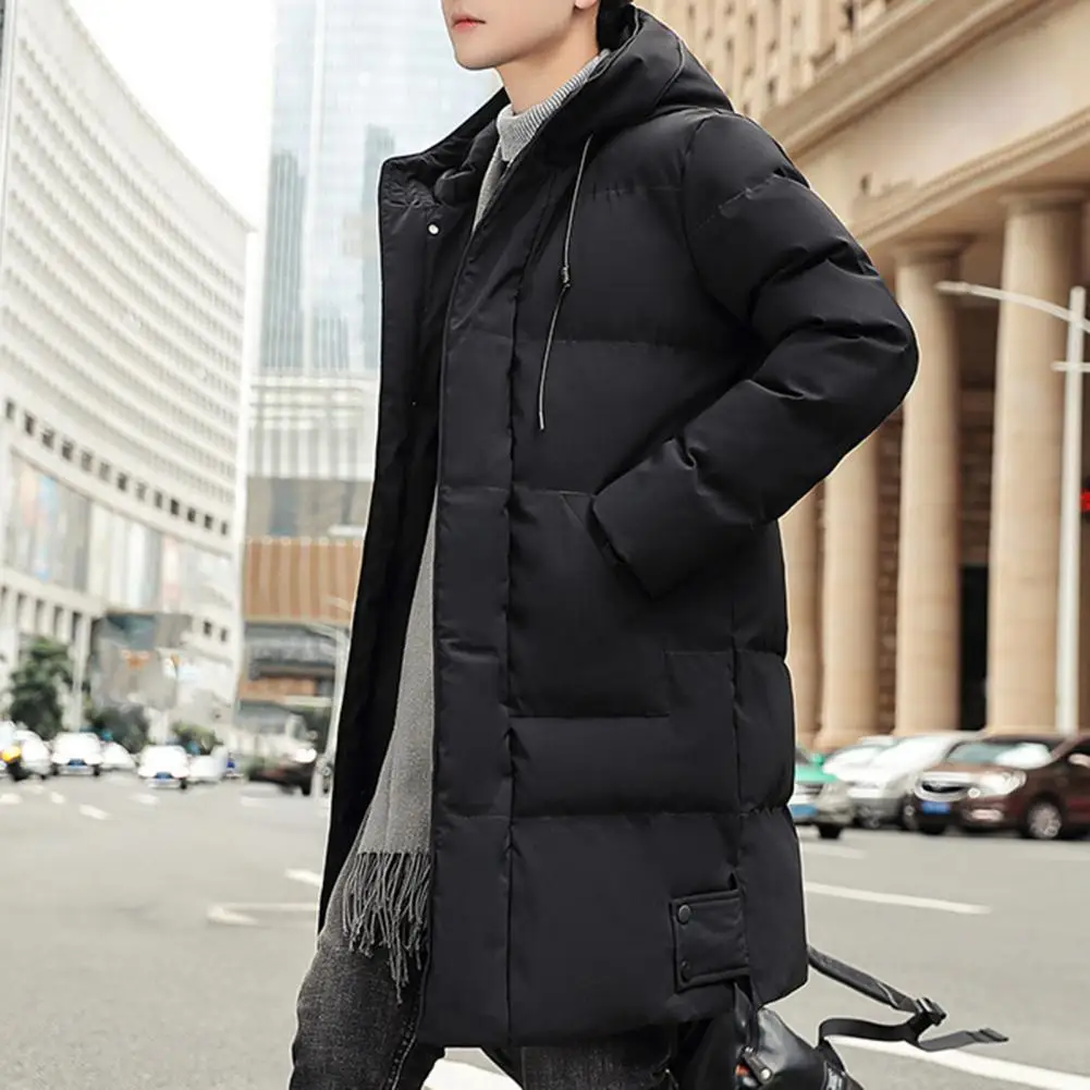 Chic Men Down Coat Thickened Outwear Neck Protection Men Coat  Midi Length Men Coat for Outdoor