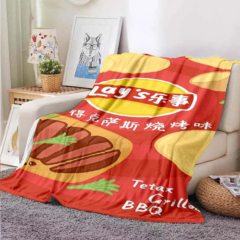 Пледы с картофельными чипсами и креативным принтом мягкие качественные складные