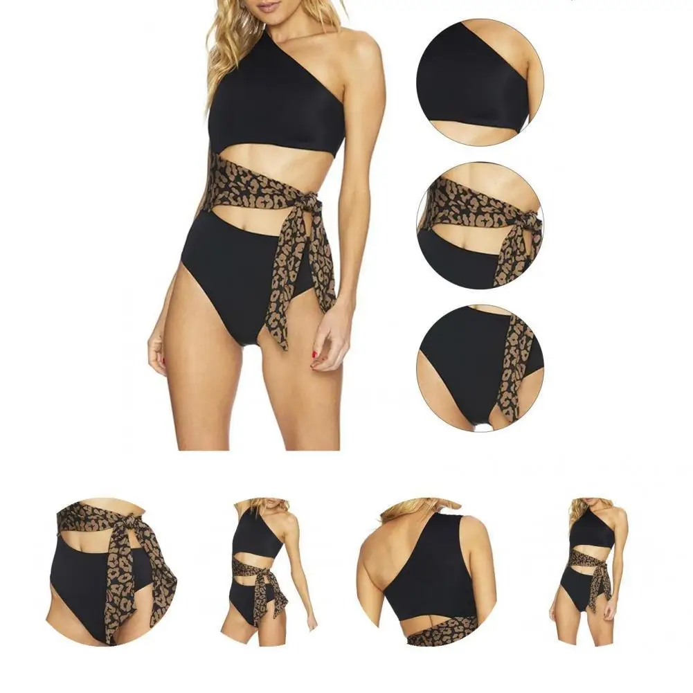 

Charming Skinny Swimsuit Beautiful High Rise Bodysuit Swimwear Waist Cut Out Leopard Strap Monokini