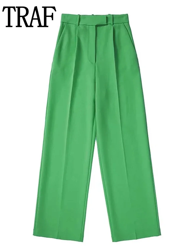 

Брюки TRAF женские с завышенной талией, зеленые розовые модные мешковатые штаны с широкими штанинами в Корейском стиле, лето 2022
