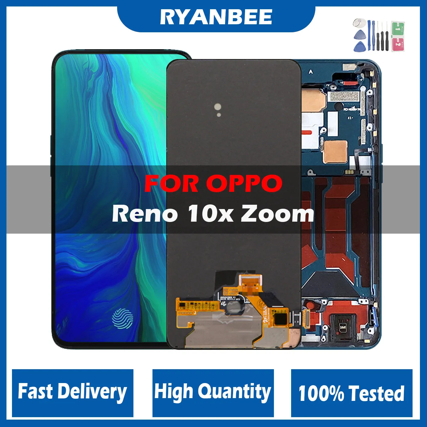 Оригинальный ЖК-дисплей для Oppo Reno 10x Zoom CPH1919 PCCM00, ЖК-дисплей для Reno10X Zoom кодирующий преобразователь сенсорного экрана в сборе с дактилоскопическим сенсором