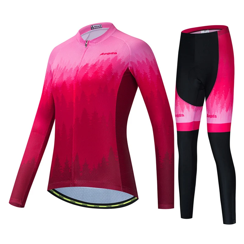 

Pink Women Polyester Bike Clothes Suit Outdoor Road Moutain Bicycle Cycling Jersey Set