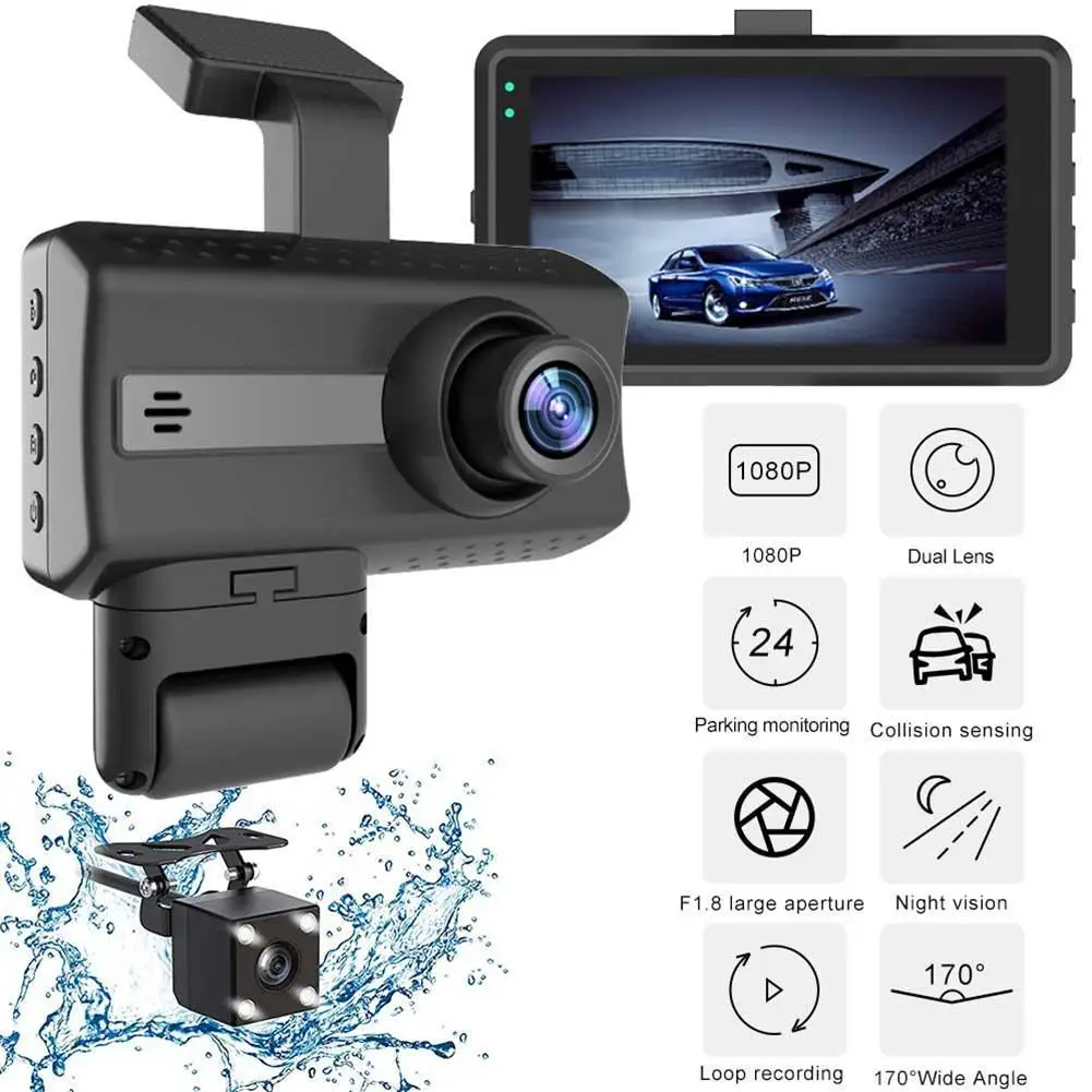 

Dual Lens Dash Cam 1080P UHD Recording Car Camera DVR Night Vision WDR Built-In G-Sensor Motion Detection 24H Parking Monitor