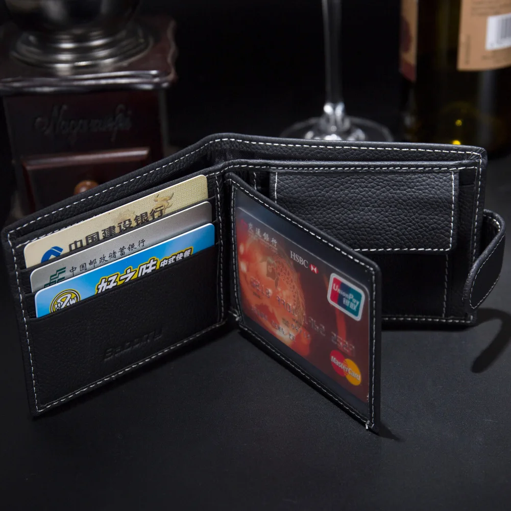 Men Wallets Genuine Cow Leather Wallets Brand With Coin Pocket Purse Card Holder Fashion Black Wallet