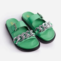 metal chain slippers women beach platform slides 2022 summer ladies flat sandals khaki white black green shoes zapatos de mujer