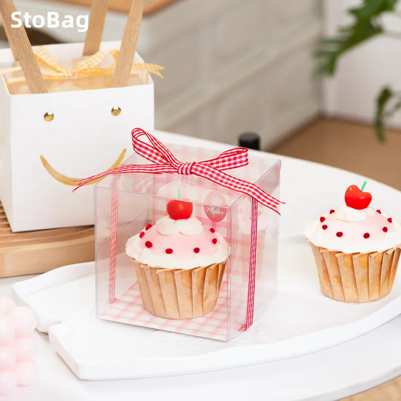 StoBag 5pcs Transparent Cake Boxes Mousse Cupcake Pudding Dessert Packaging For Wedding Birthday Christmas Favors Decoration
