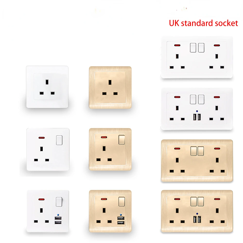 

13A British standard USB wall three hole socket panel with switch double position charging socket