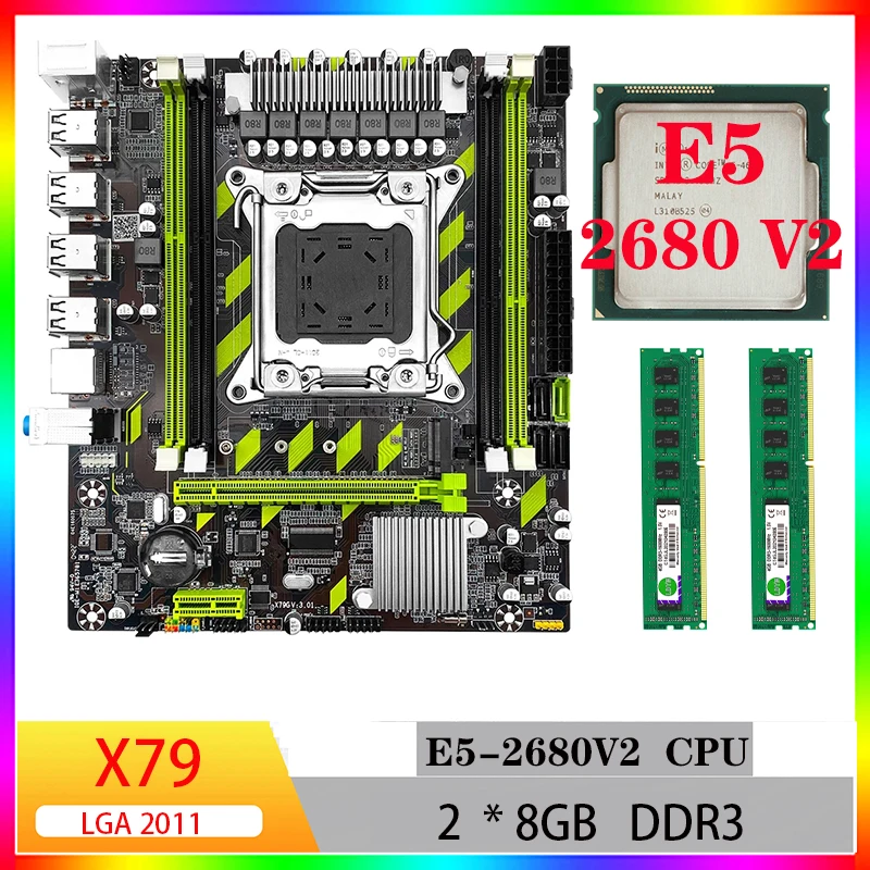 комплект мать проц озу x79 motherboard материнская плата am4 2011 v2 комплект Материнская плата x79 e5 2680 V2 cpu ram combo kit x79 Материнские платы cpu cooler lga 2011 8 ГБ ddr3 kit для игровых ПК