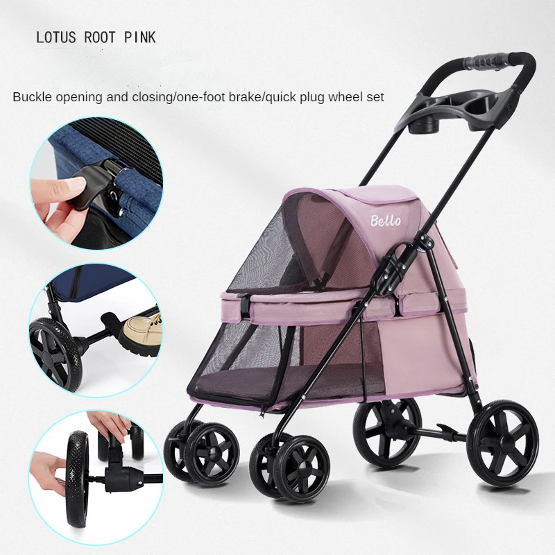 Dog Stroller Pet Cat Detachable Cart Bag Trolley Carrier Transfer Animals Cage Hundebuggy For Travel Wheelbarrow Dogs Pets Buggy