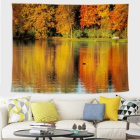 autumn tree view tapestry red leaf forest painting mountains lake scenic tapestries wall hanging bedroom living room dorm decor