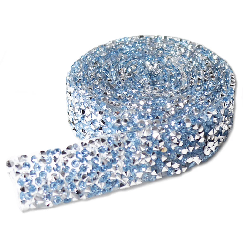 

1/2/3/5 Bling Stickers Glitter Rhinestone Chain Applique Craft Fix Decor Beads Drill Strip Light Blue 1 Yard 0.5cmWidth