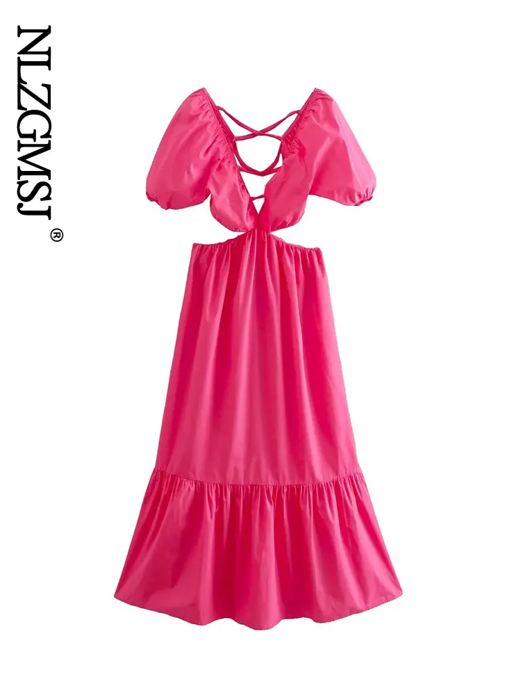 

Nlzgmsj 2022 Summer Sexy Suspender Swing Dress Fashion Hollow Sleeveless Beach Backless Long Dress Women Casual Party Dress
