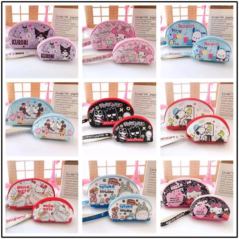 

Sanrio Cute Bag Melody Cinnamoroll Kt Kuromi Semicircular Storage Cosmetic Bag Change Wallet Large Small Two Gifts for Childrens