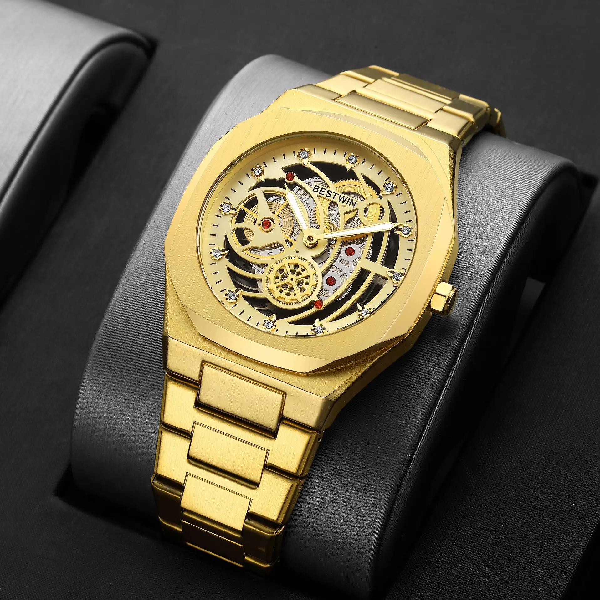 

New Irregular Dial Sport Metal Steampunk Men Quartz Watch Black Golden Stainless Steel Watches Waterproof Clock 2023